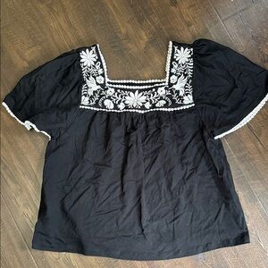 Kate Spade Black Blouse with White Embroidery